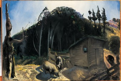 Three Pigs and a Mountain, c.1922 by George Wesley Bellows